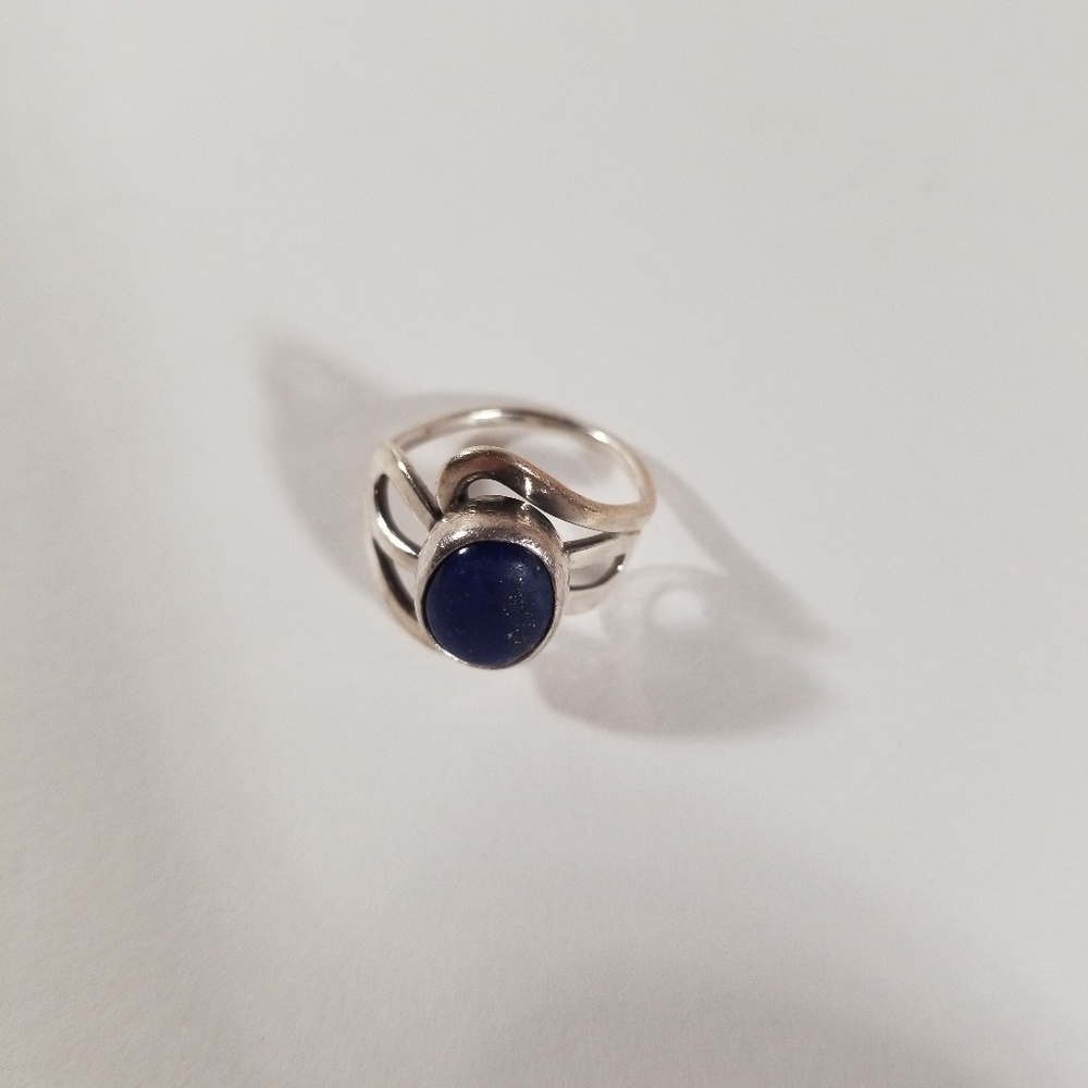 Blue Lapis Silver Scroll Ring sz 5